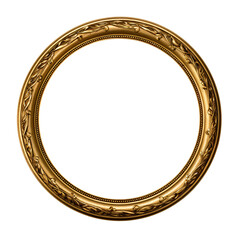 Obraz premium antique and vintage-inspired round gold picture frame, with an oval circle design.isolated on transparent background and a white background