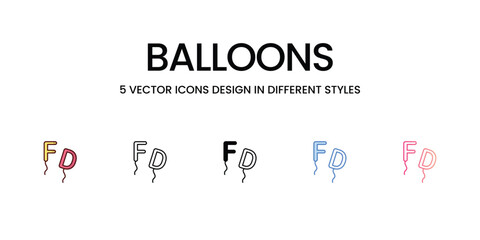 Balloons Icons Design in Five style with Editable Stroke. Line, Solid, Flat Line, Duo Tone Color, and Color Gradient Line. Suitable for Web Page, Mobile App, UI, UX and GUI design