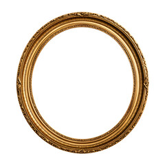 antique and vintage-inspired round gold picture frame, with an oval circle design.isolated on transparent background and a white background