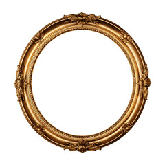 antique and vintage-inspired round gold picture frame, with an oval circle design.isolated on transparent background and a white background