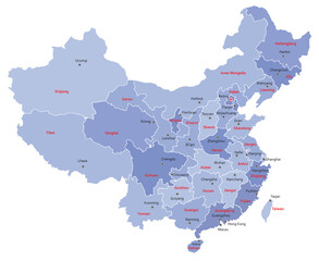 China map highly detailed vector illustration.