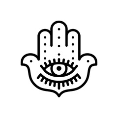 Hamsa Hand Line Icon. Fatima Hand Outline Sign. Vector Yoga Symbol and Amulet of Peace