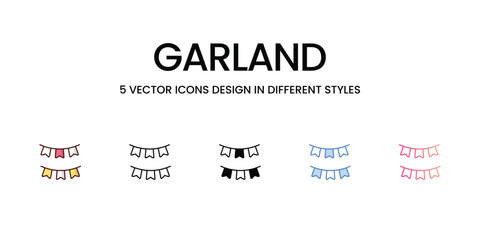 Garland Icons Design in Five style with Editable Stroke. Line, Solid, Flat Line, Duo Tone Color, and Color Gradient Line. Suitable for Web Page, Mobile App, UI, UX and GUI design