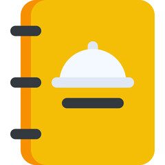 Fototapeta premium Food menu in flat icon. Book, paper, food tray, cooking, recipe