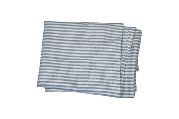 gray  cloth kitchen napkin, striped linen tablecloth isolated on white background, top view, design element