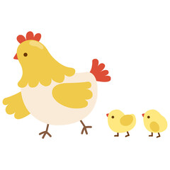 Chicken family little chicks with their mom illustration.