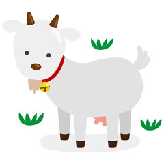 Cute goat on grass illustration.