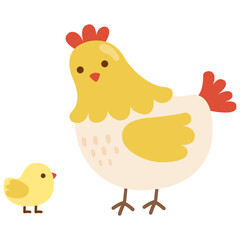 Hen with baby chicks illustration.