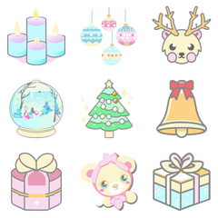 Christmas Tree Element Set of Ornaments Bells Festive Balls Present Gift vector