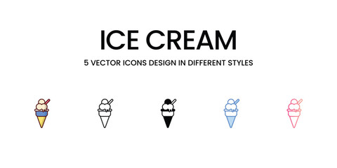 Ice Cream Icons Design in Five style with Editable Stroke. Line, Solid, Flat Line, Duo Tone Color, and Color Gradient Line. Suitable for Web Page, Mobile App, UI, UX and GUI design