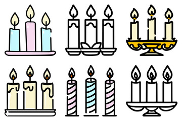 Icon Set Candlestick Candle Lantern illustration vector