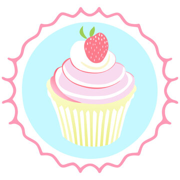 Cupcake strawberry dessert sweet bakery bright isolated illustration vector