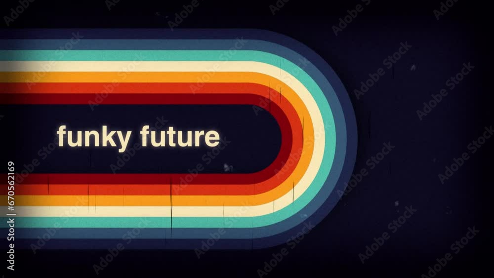 Poster Animated retro background design in minimalist 70's style with colorful lines and circles.