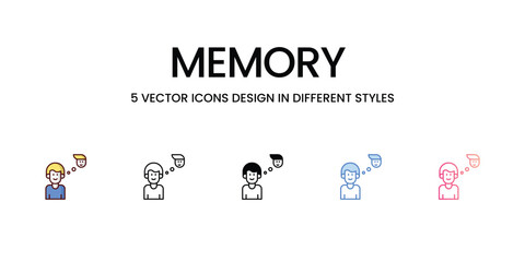 Memory  Icons Design in Five style with Editable Stroke. Line, Solid, Flat Line, Duo Tone Color, and Color Gradient Line. Suitable for Web Page, Mobile App, UI, UX and GUI design