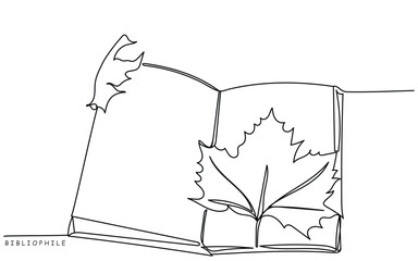 Autumn leaves isolated line art vector.Vintage book fall mood. Autumnal line art.Maple leaves. Autumn background.Oak leaves line art.Continuous line.Isolated vector.Winter aesthetics.mental wellness