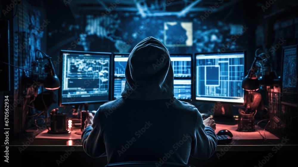 Poster Hacker using computer virus for cyber attack, Payments System Hacking, Online Credit Cards Payment Security Concept.