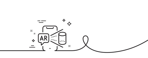 Augmented reality phone line icon. Continuous one line with curl. VR simulation sign. 3d view symbol. Augmented reality single outline ribbon. Loop curve pattern. Vector