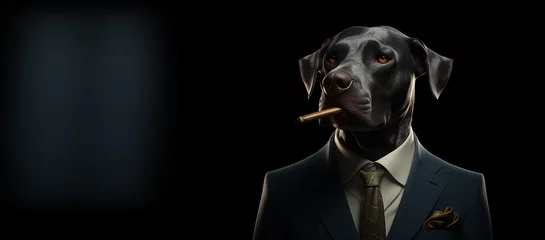 Foto op Aluminium Portrait of a dog in a suit with a cigar in his mouth © missty
