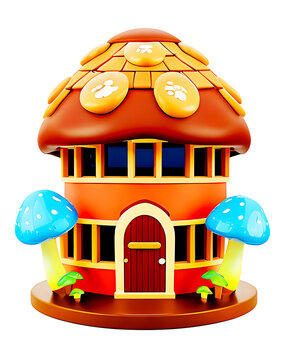 Mushroom house illustration, 3d illustration, mushroom double story house, PNG