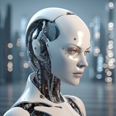 Cyborg on digital background represent artificial intelligence