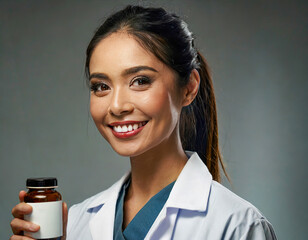 Portrait of confident female pharmacist  and a reassuring demeanor explaining medication,Photo of a professional pharmacist
