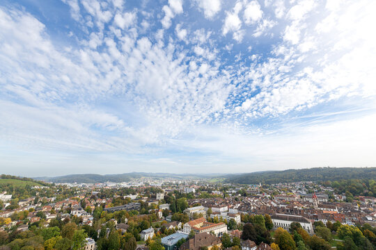 Aerial cityscape view of Seen and Gruze districts in Winterthur, Zurich, Switzerland