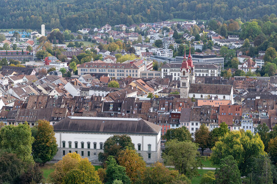 Aerial cityscape, Winterthur, Zurich, Switzerland