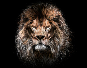 majestic abstract lion king black background
