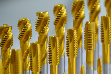 Close up  group of special coating tap tool.