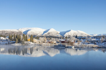 Winter has arrived in Hommelsto (Hommelstø) Velfjord, Helgeland, Norway