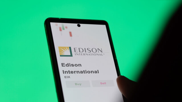 November 01st 2023 Rosemead, California. The logo of Edison International on the screen of an exchange. Edison International price stocks, $EIX on a device.