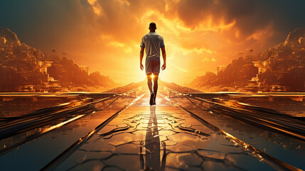 Businessman walking on Keyhole Road The Mars Planet on Universe Cosmos background. Surreal Dreams...