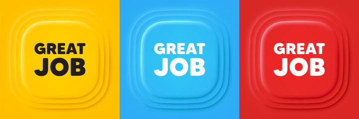 Great job tag. Neumorphic offer banners. Recruitment agency sign. Hire employees symbol. Great job podium background. Product infographics. Vector