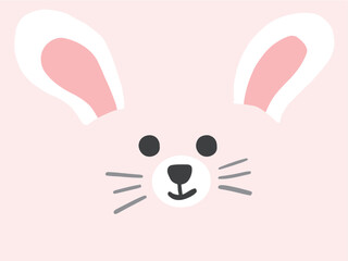 Cute bunny smile face wallpaper. Hand drawn vector illustration in flat style.