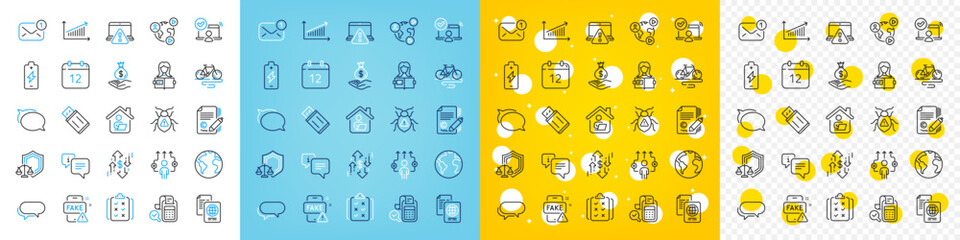 Vector icons set of Bill accounting, Usb flash and Income money line icons pack for web with Annual calendar, Copywriting, Messenger outline icon. Online access, Justice scales. Vector