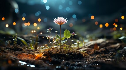 Floral Winter Scene: Leaf and Rock Amidst the Cosmos