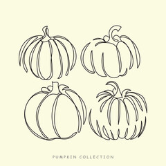 Vegetable continuous line art. Autumn festival and fall harvest concept. Pumpkin festival. Squash and pumpkin leaves. Abstract line art. Seeds grapes garlic turnips eggplants pears cranberries vector