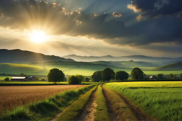 Fototapeta premium Cinematic Picture of a Peaceful Agro Farm at Countryside