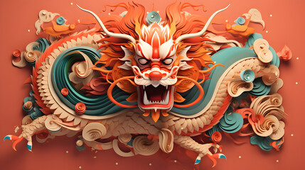 Chinese new year concept banner dragon dance on the solid background