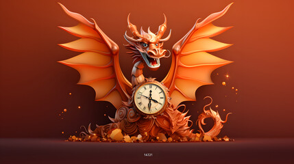 Chinese new year concept banner dragon dance with clocks