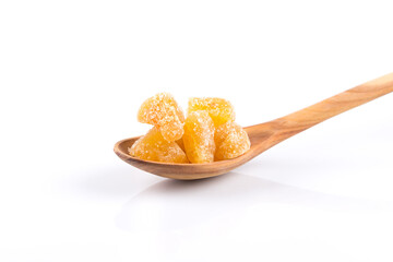 heap of sweat Candied ginger isolated on white