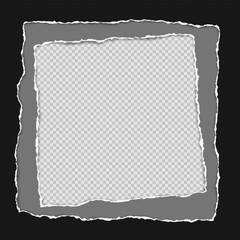 Obraz premium Torn, ripped black and dark grey paper with soft shadow are on squared background for text.