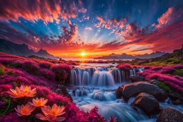 Fototapeta premium sunset over the river