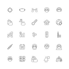 Pandemic icon set - line monochrome