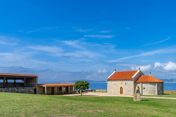 Obraz premium View of the Hermitage of Our Lady of La Lanzada in Sanxenxo , Sangenjo, Pontevedra, Galicia