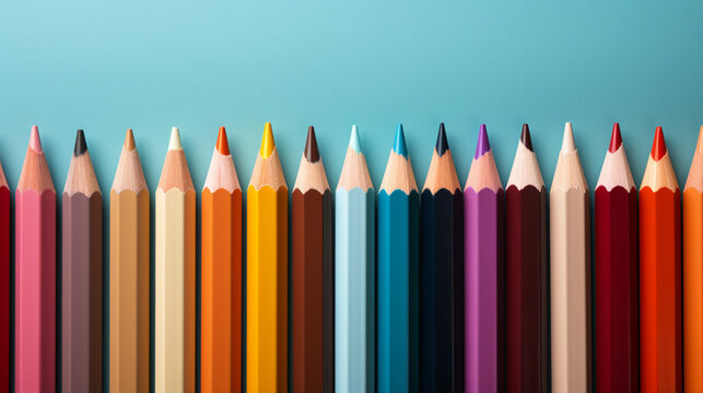 School color pencil on pastel background. Colored pencils, seamless horizontal pattern generative ai