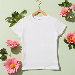 White T-Shirt mockup,White T-Shirt and flower