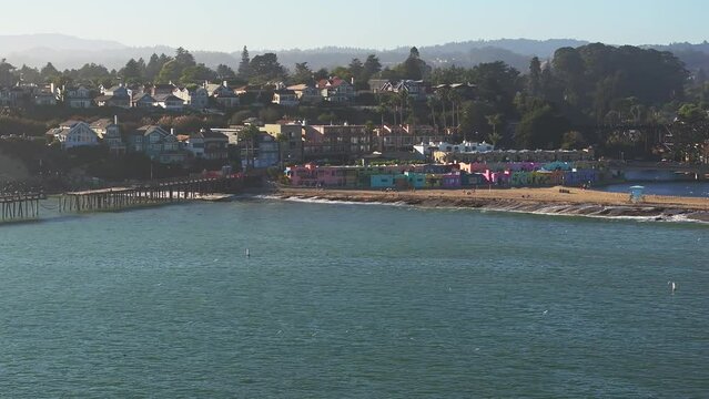 Colorful residential neighborhood Capitola Venetian Court in the California coast, USA. Aerial view of the colorful beach neighborhood in Capitola, California 