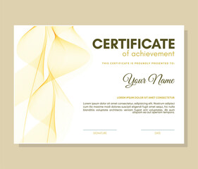 Yellow certificate of achievement template with wave abstract