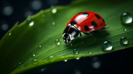 A ladybug on a green leaf